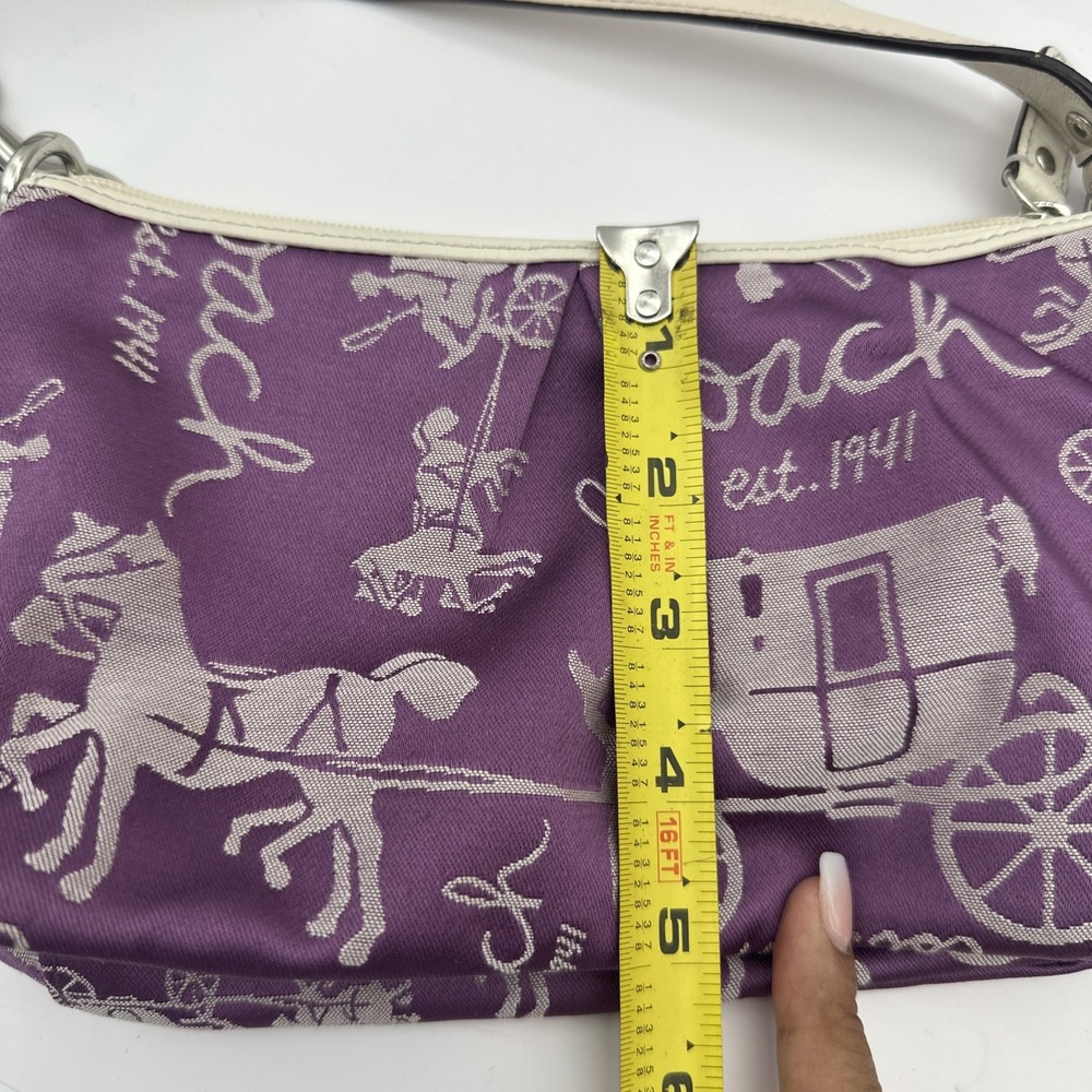VTG Y2K Coach Purple Horse Carriage Print Wristlet & Bag Canvas Leather Trim EUC - Picture 12 of 14